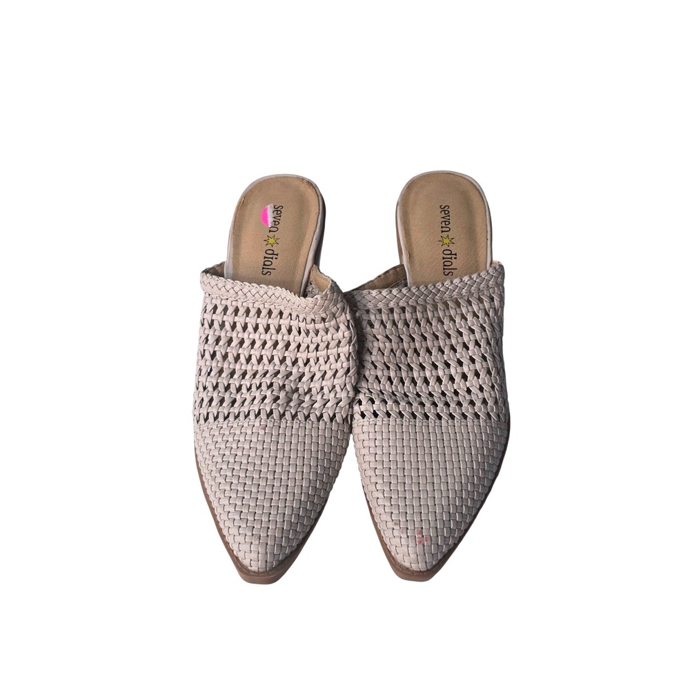 Seven Dials Womens Woven Block Heel Mules Cream Pointed Toe Slip On Sandals Sz 6